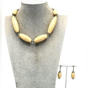 Brighton Necklace & Earrings Set Elongated Beads Silver Plated Signed Heart 0357